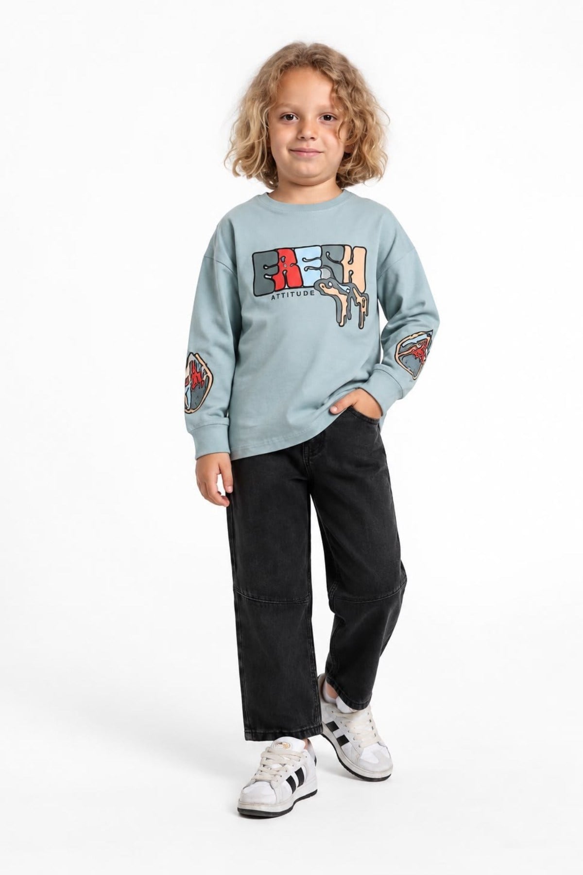Jacklions Erkek Bebek 1-5 Yaş Desenli Uzunkol T-Shirt Su Yeşili