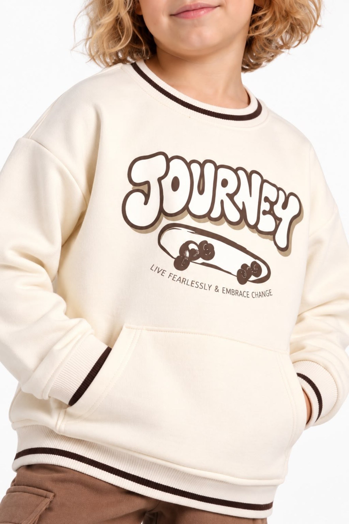 Jacklions Erkek Bebek 1-5 Yaş Journey Desenli Sweatshirt Krem