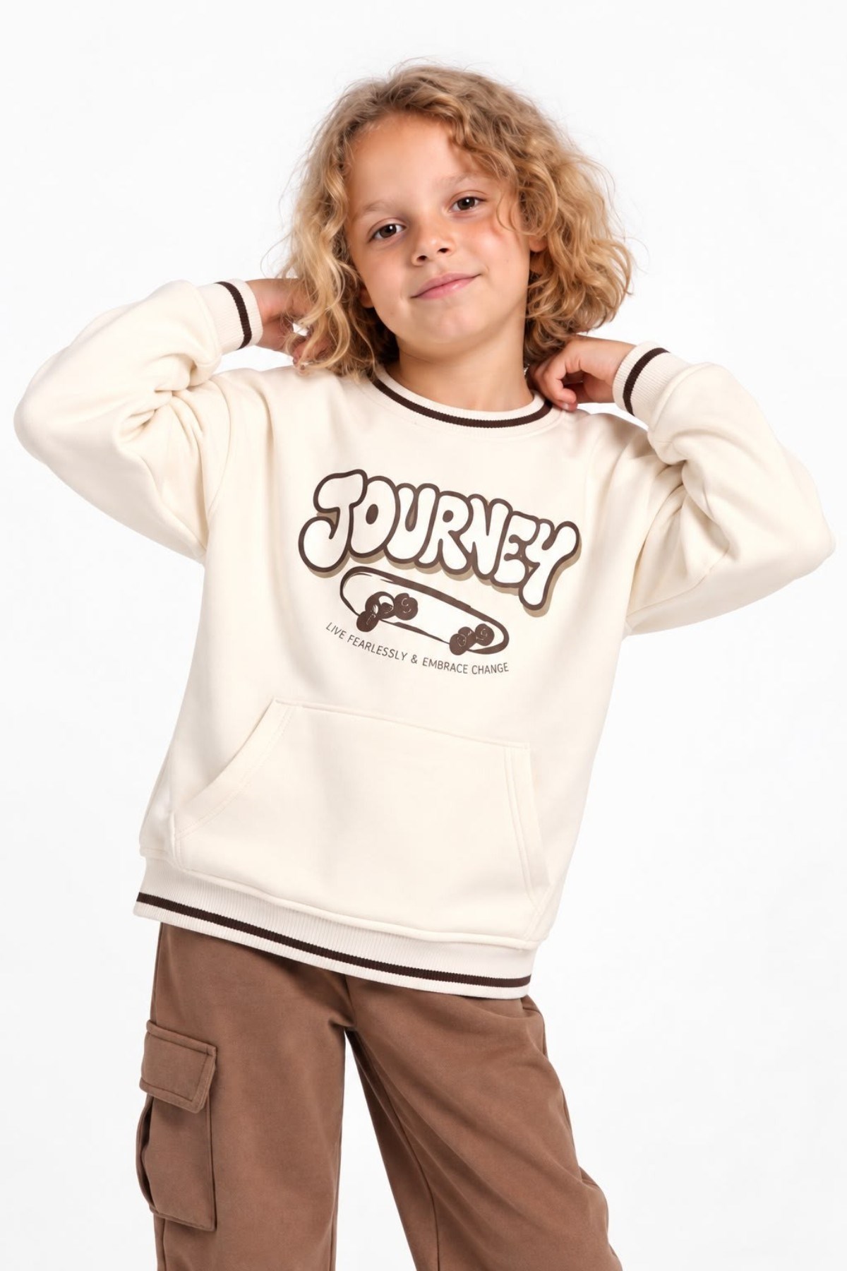 Jacklions Erkek Bebek 1-5 Yaş Journey Desenli Sweatshirt Krem