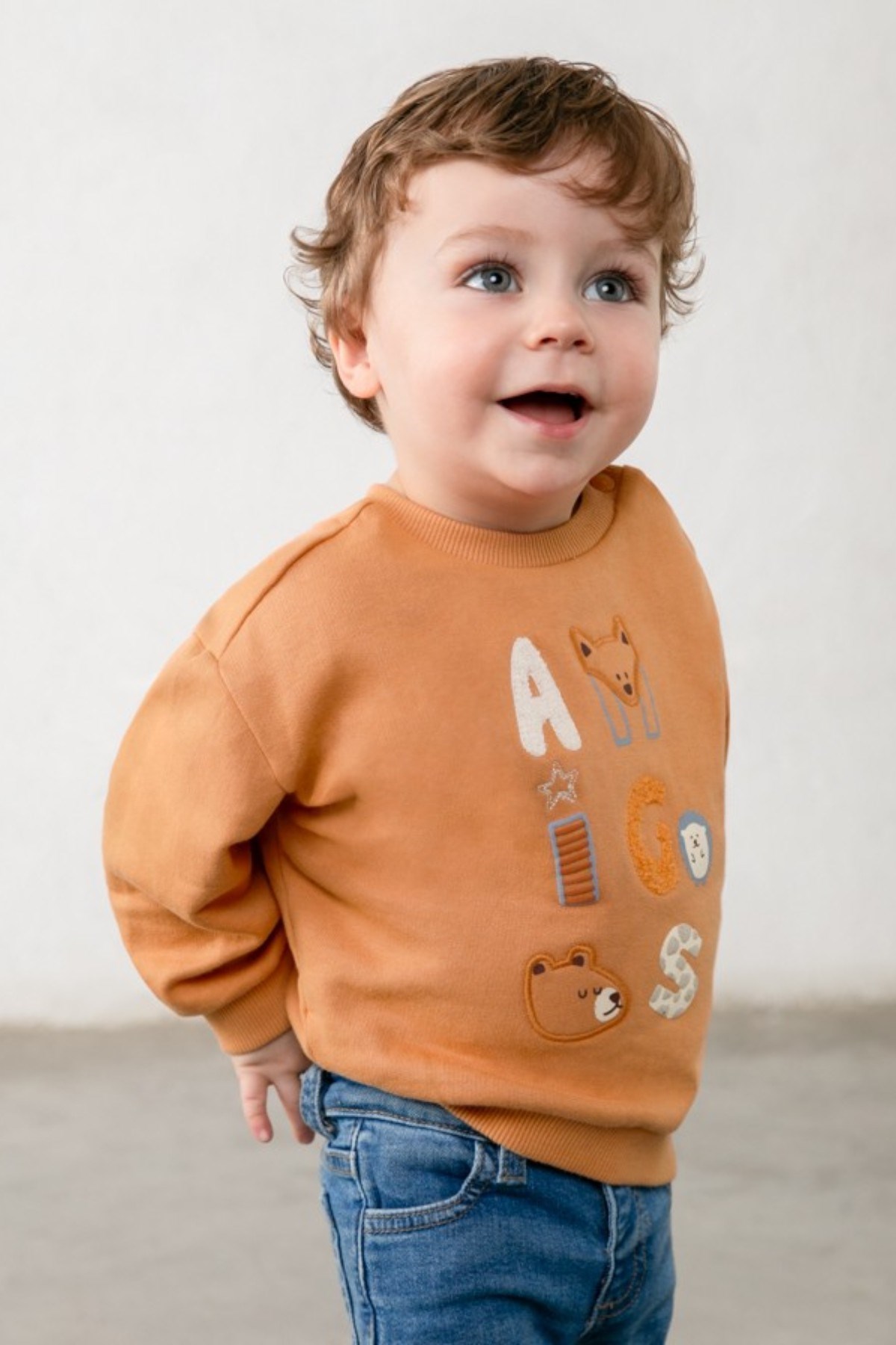 Mayoral Erkek Bebek 1-4 Yaş Desenli Nakışlı Sweatshirt Turuncu