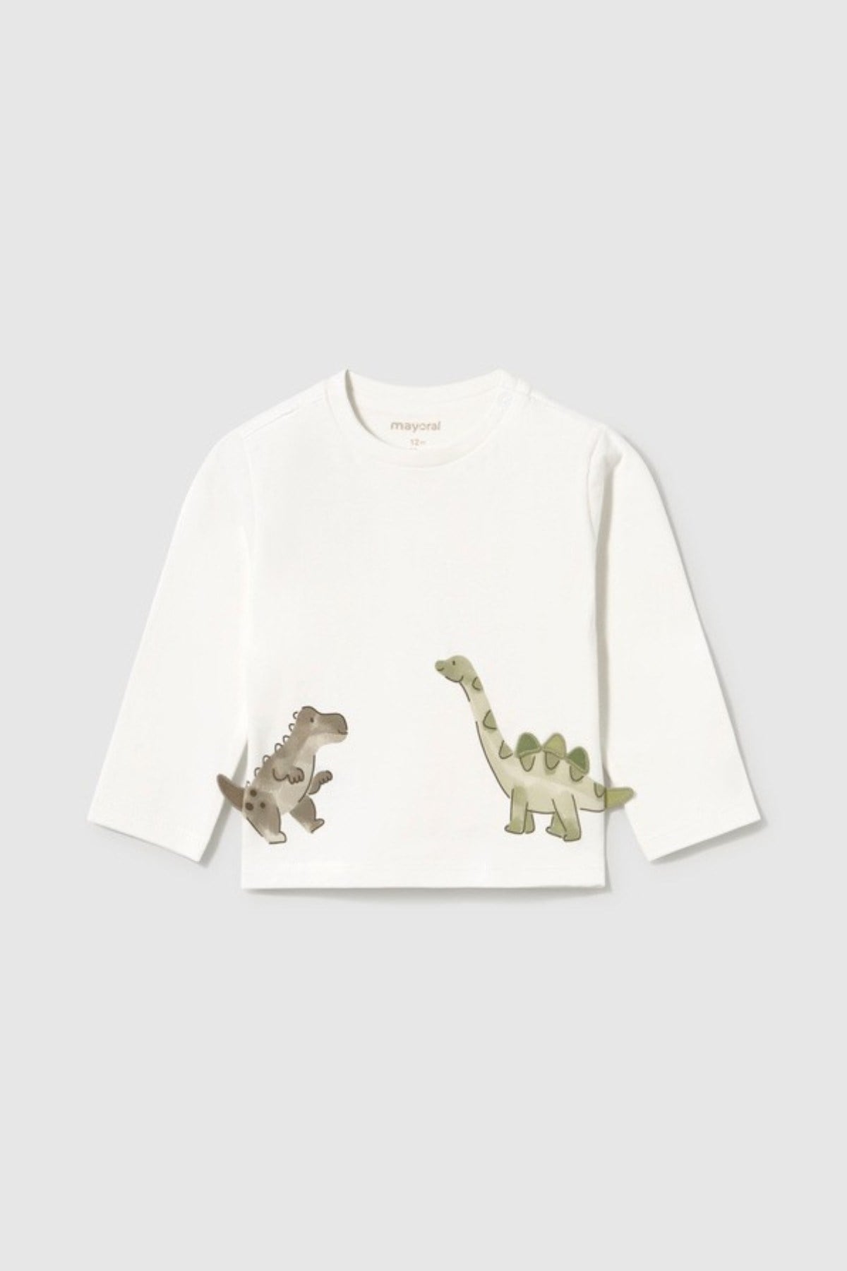 Mayoral Erkek Bebek 1-4 Yaş Dinazor Desenli Uzunkol T-shirt Krem