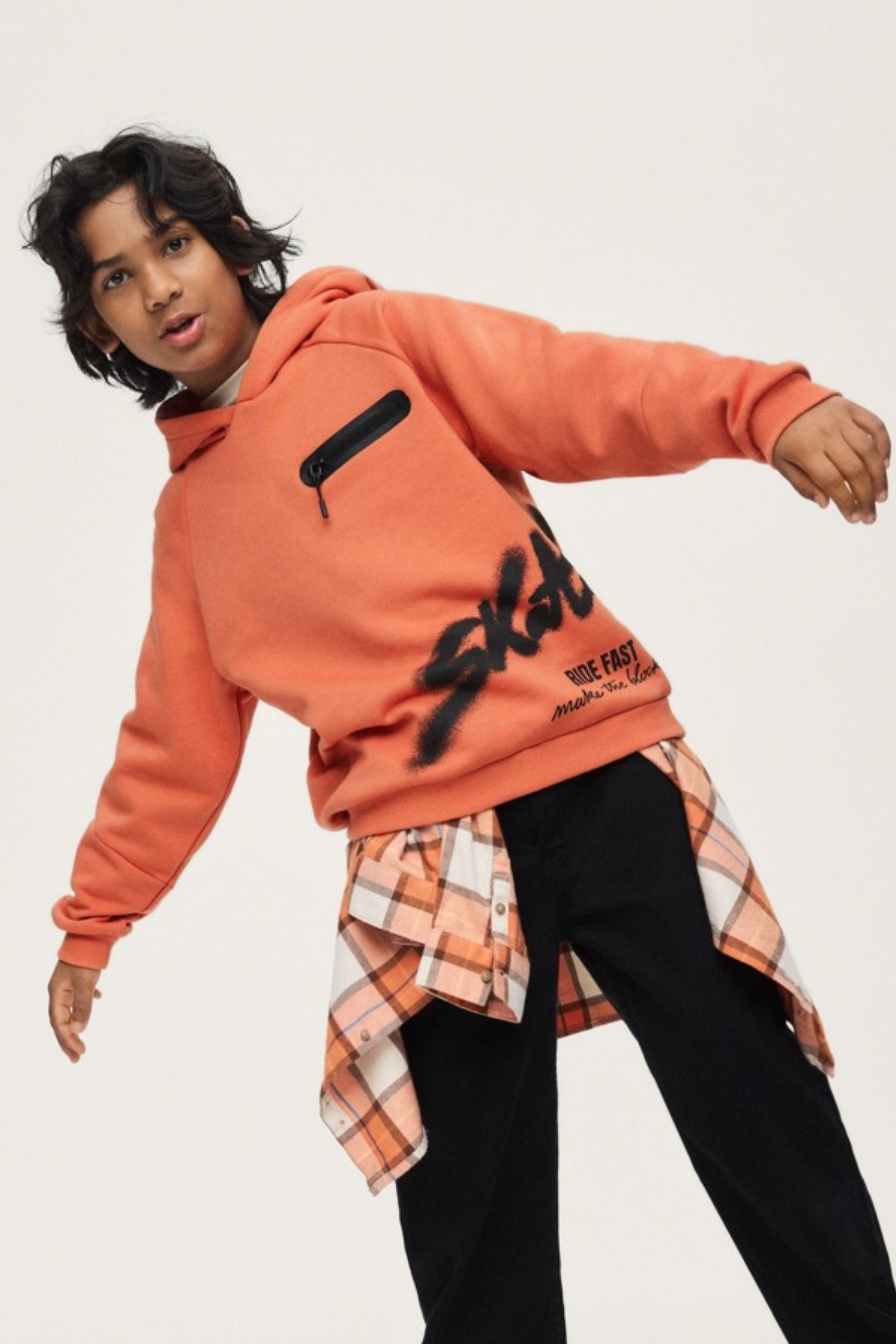 Mayoral Erkek Çocuk 10-16 Yaş Desenli Kapüşonlu Sweatshirt Turuncu