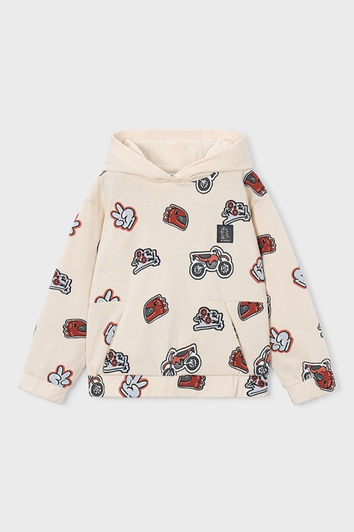 Mayoral Erkek Çocuk 4-9 Yaş Baskılı Kapüşonlu Sweatshirt Krem