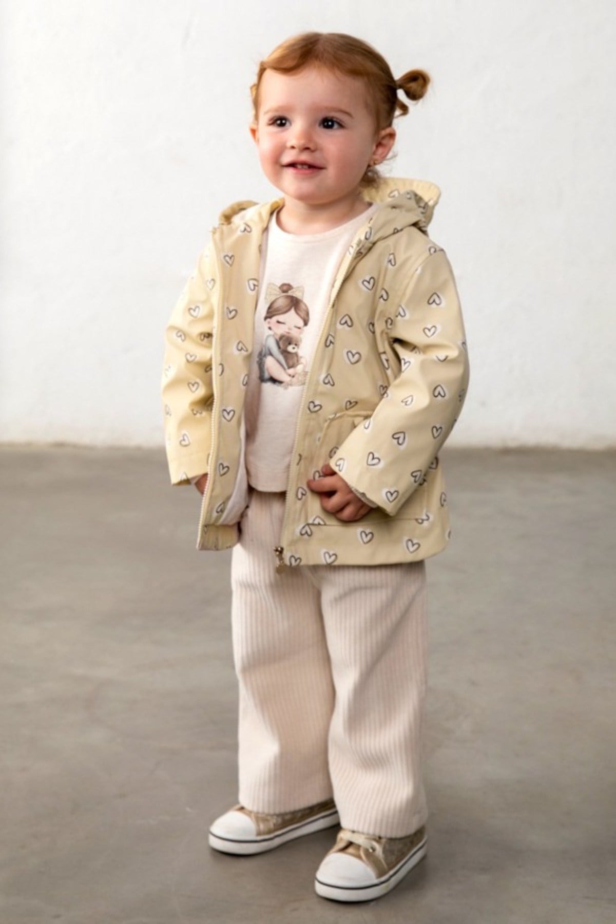 Mayoral Kız Bebek 1-4 Yaş Kalp Desenli Yağmurluk Krem