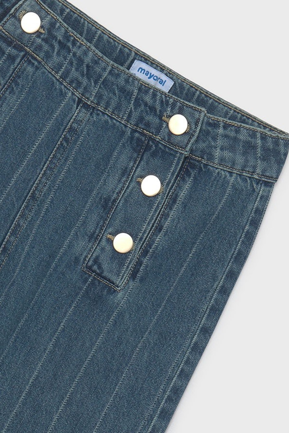 Mayoral Kız Çocuk 10-16 Yaş Çizgili Düğme Detaylı Denim Pantolon Kot Mavi