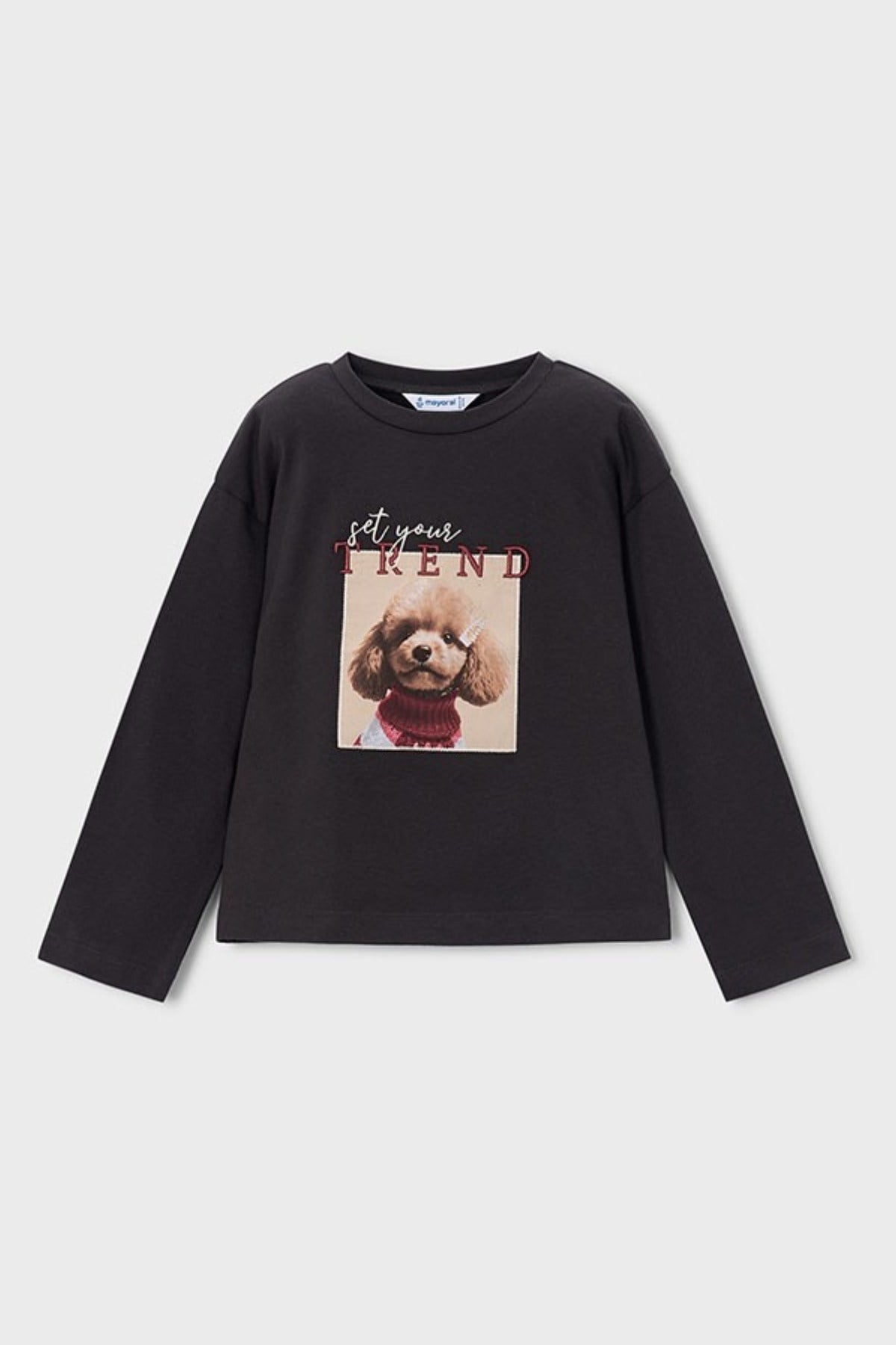 Mayoral Kız Çocuk 3-9 Yaş İşlemeli Mevsimlik Uzunkol T-Shirt Antrasit