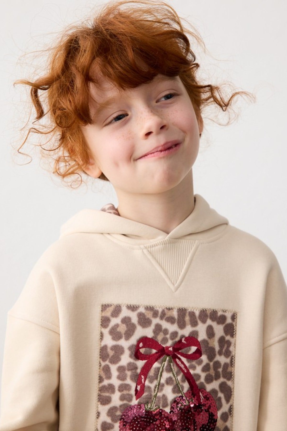 Mayoral Kız Çocuk 3-9 Yaş Polar Kapüşonlu Uzun Sweatshirt Krem