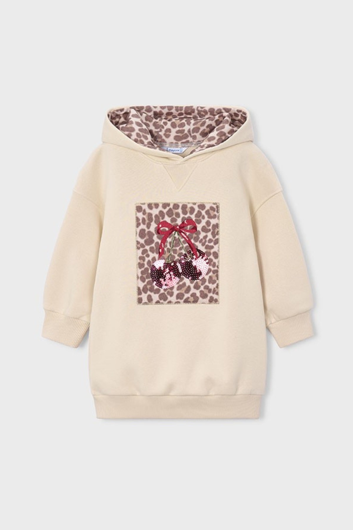 Mayoral Kız Çocuk 3-9 Yaş Polar Kapüşonlu Uzun Sweatshirt Krem