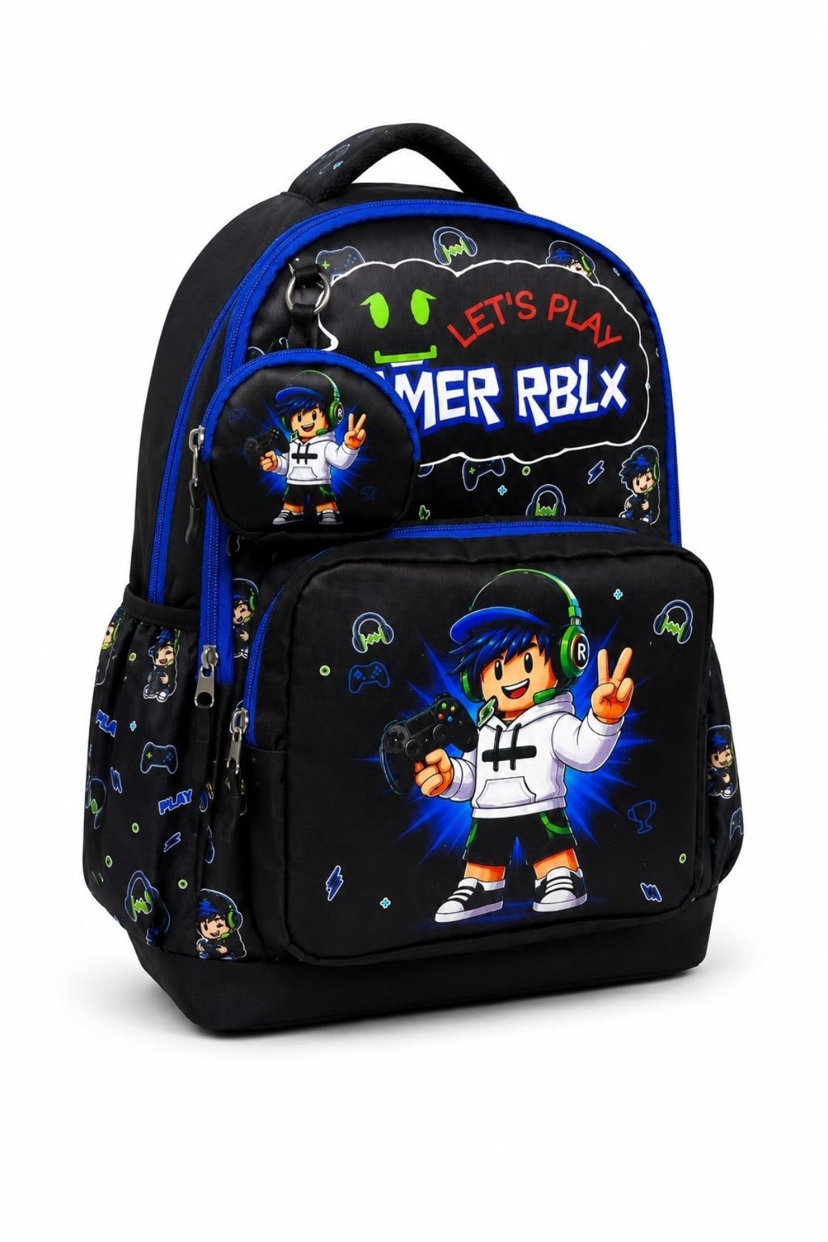 Mojo Erkek Çocuk İlkokul Boy Baskılı Su Geçirmez Okul Çanta- 4'lü Set Siyah