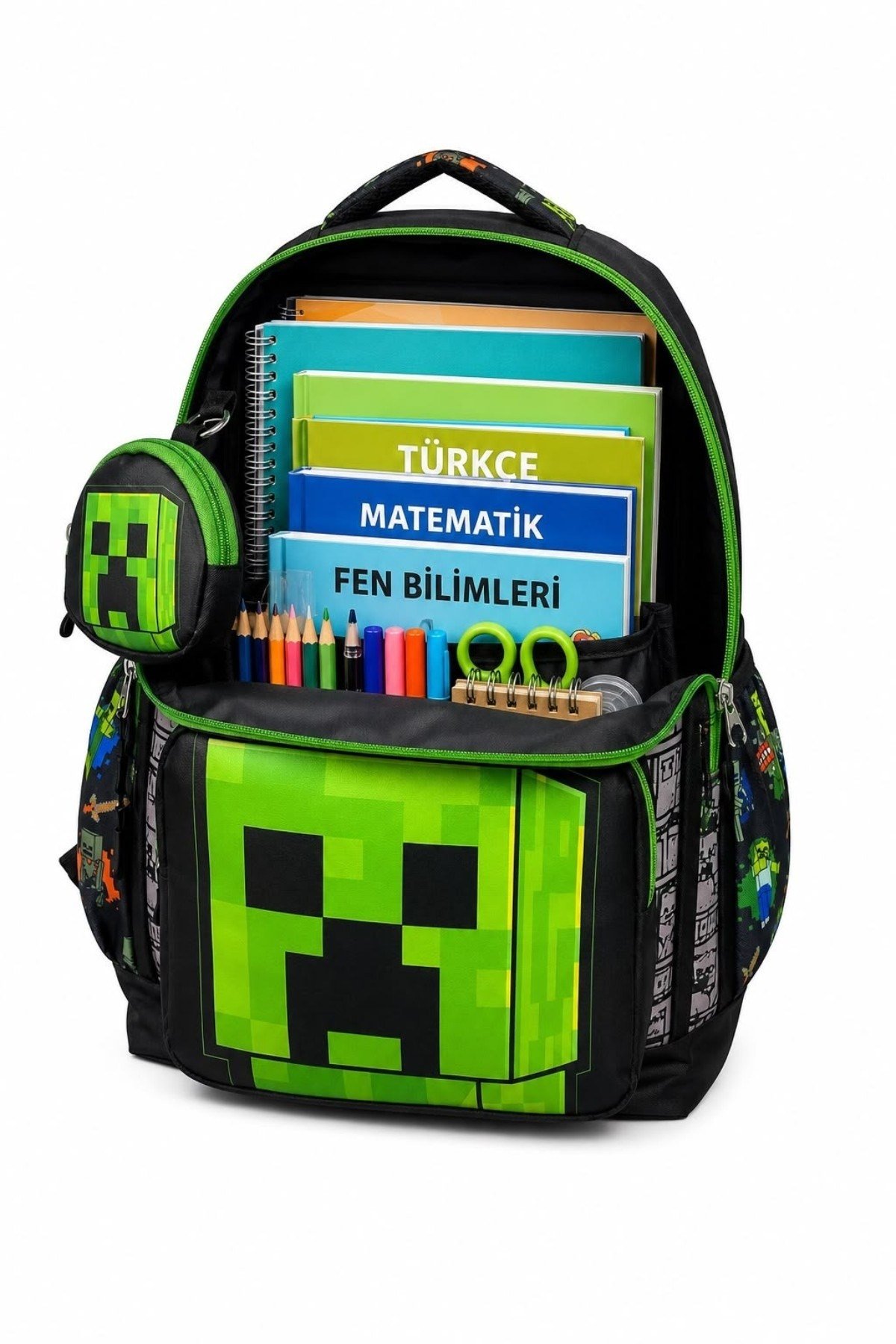 Mojo Erkek Çocuk İlkokul Boy Minecraft Baskılı Su Geçirmez Okul Çanta Yeşil