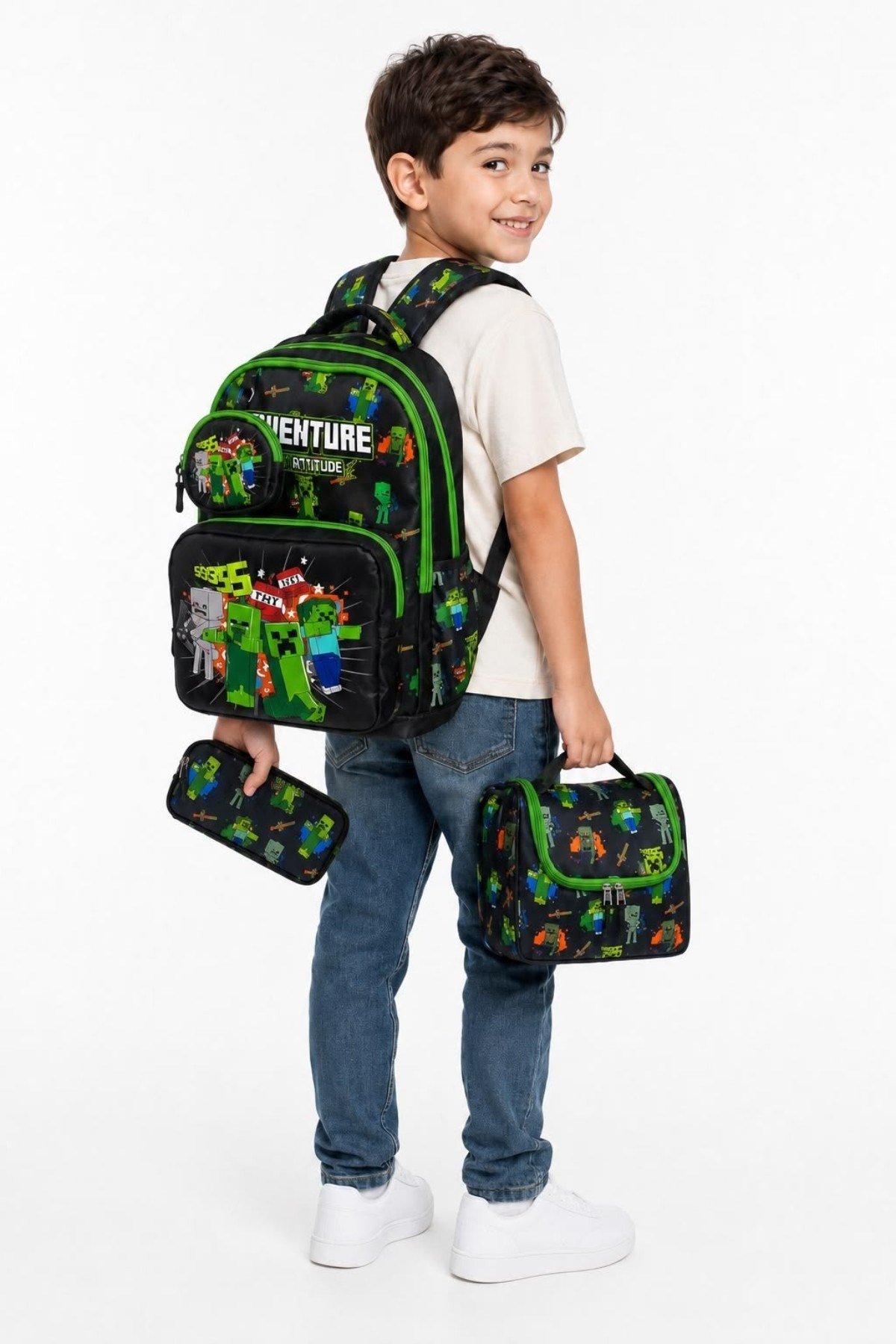 Mojo Erkek Çocuk İlkokul Boy Minecraft Baskılı Su Geçirmez Okul Çanta Siyah