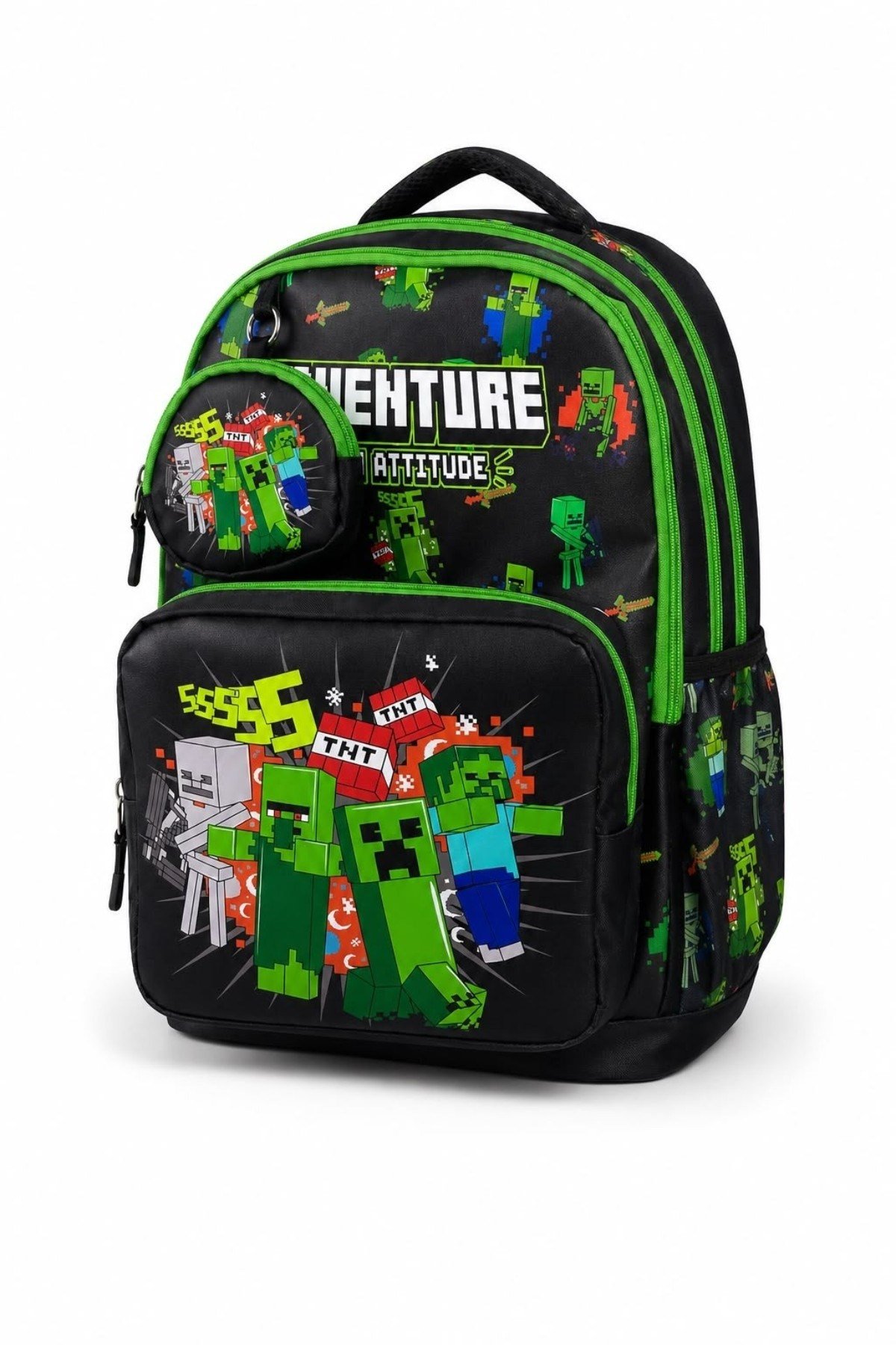 Mojo Erkek Çocuk İlkokul Boy Minecraft Baskılı Su Geçirmez Okul Çanta Siyah
