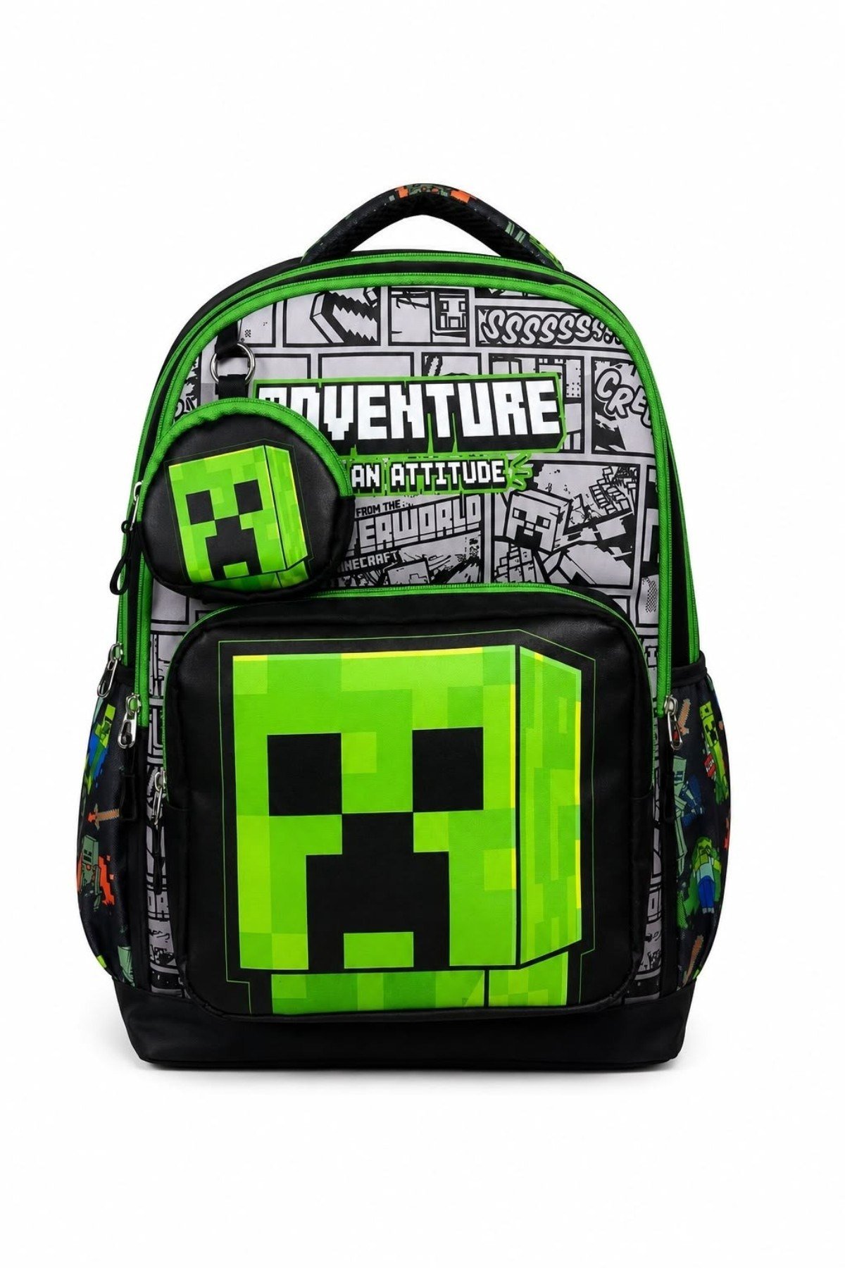 Mojo Erkek Çocuk İlkokul Boy Minecraft Baskılı Su Geçirmez Okul Çanta Yeşil