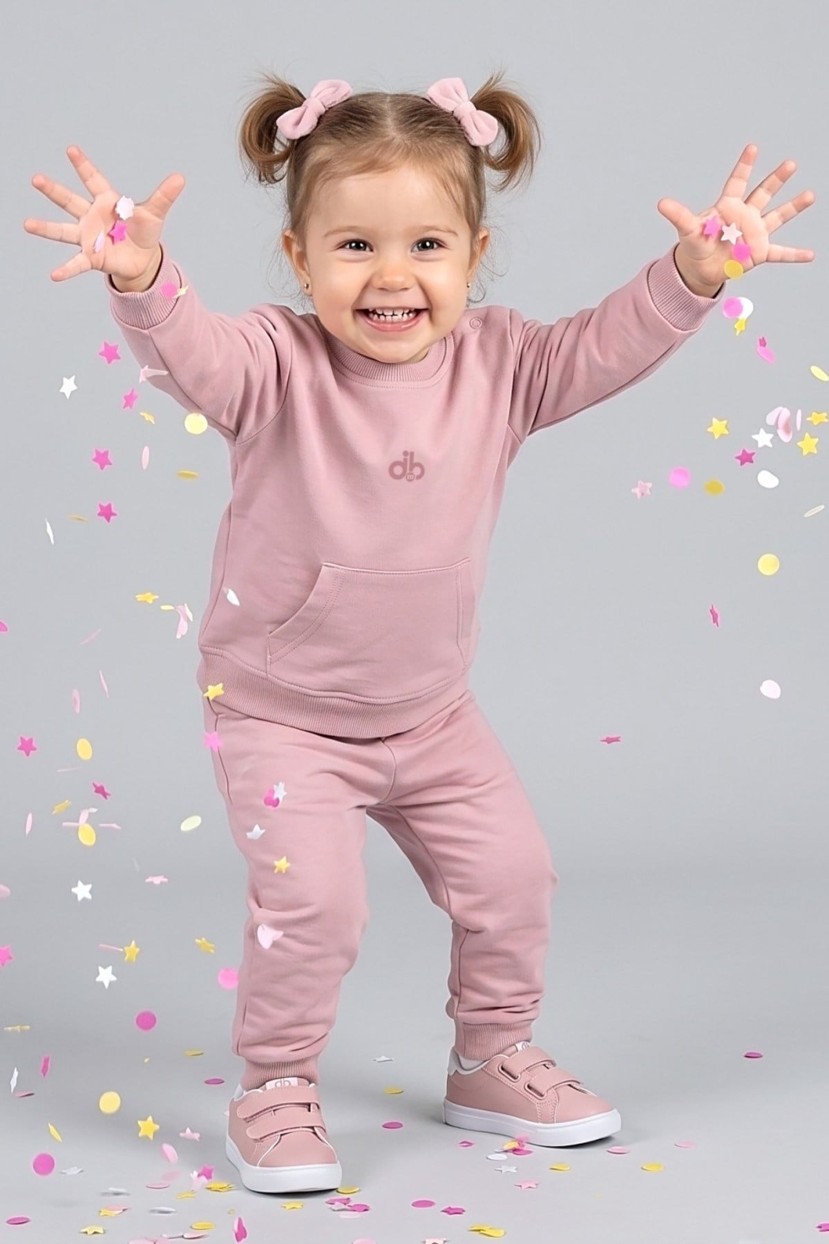 Mojo Unisex Bebek 1-3 Yaş Pamuklu Mevsimlik Eşofman Takımı Pudra