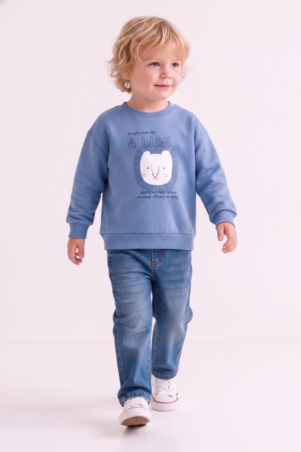 Nk Kids Erkek Bebek 1-4 Yaş Aslan Desenli Sweatshirt Mavi