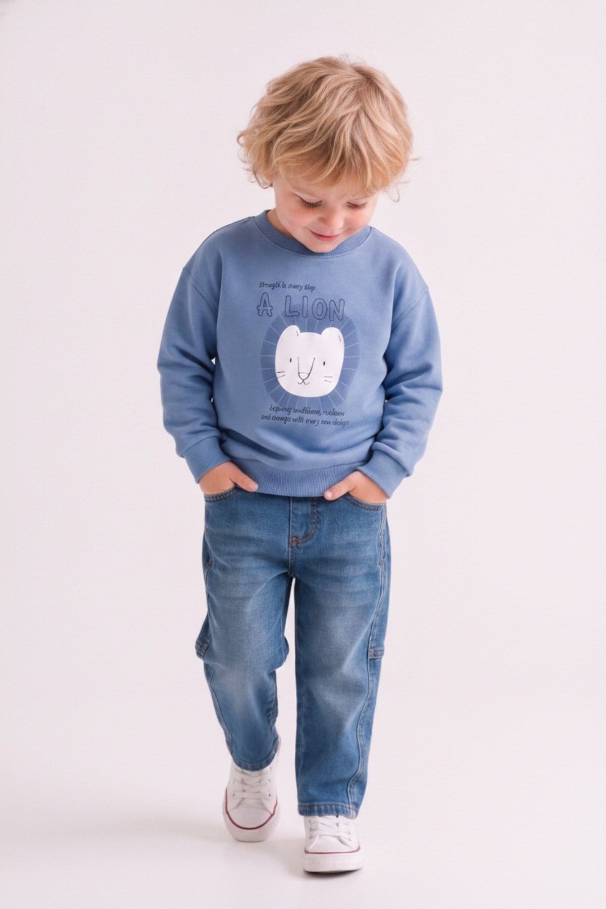 Nk Kids Erkek Bebek 1-4 Yaş Aslan Desenli Sweatshirt Mavi