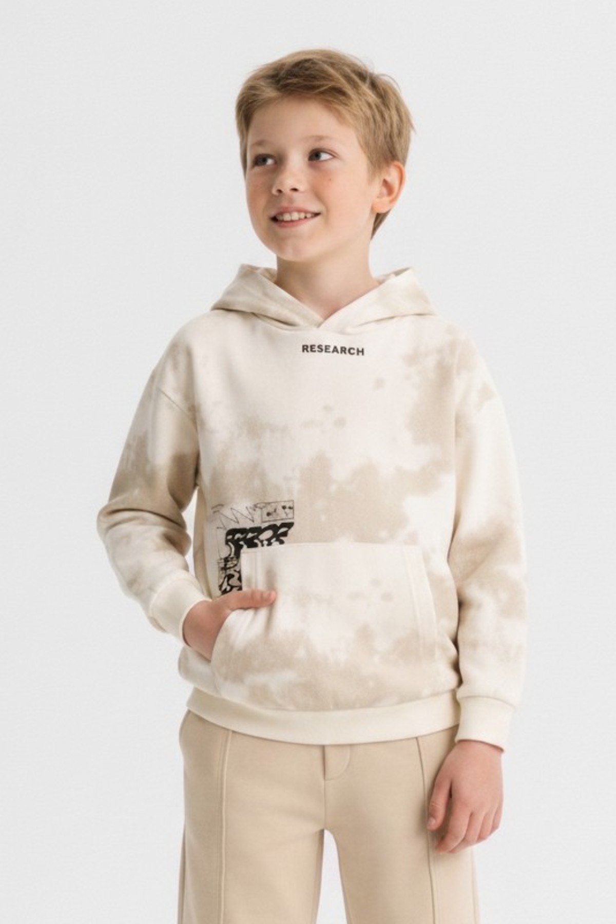 Nk Kids Erkek Çocuk 8-14 Yaş Kapüşonlu Sweatshirt Krem