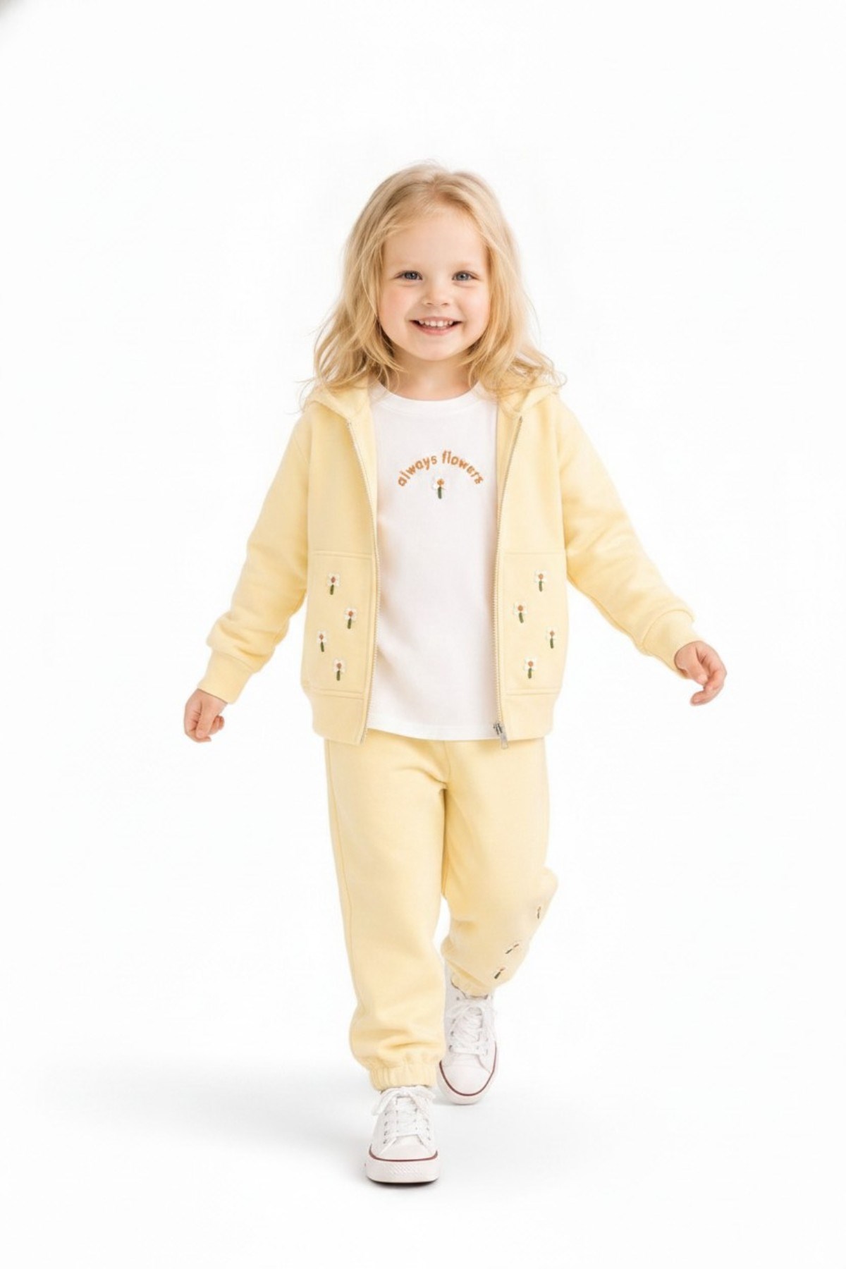 Nk Kids Kız Bebek 1-4 Yaş Çiçek Motifli Uzunkol Body Ekru