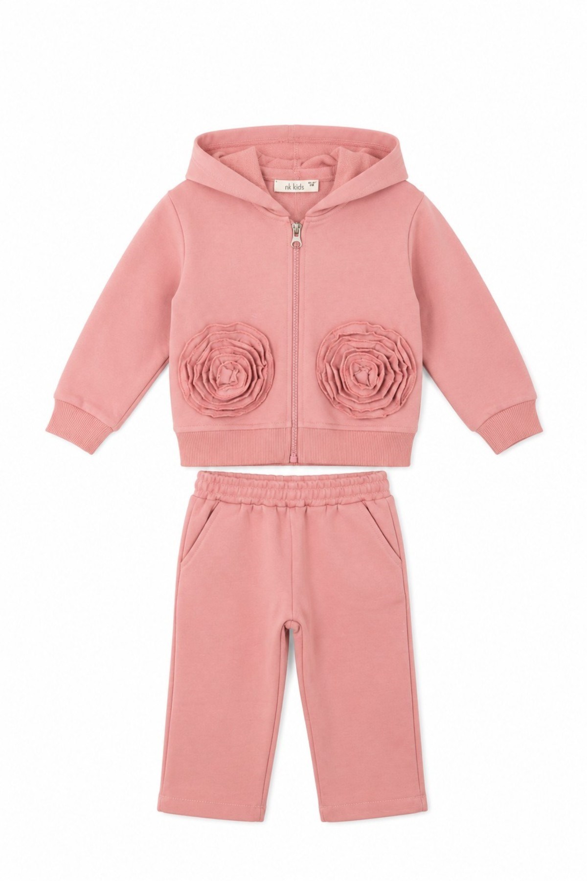 Nk Kids Kız Bebek 1-4 Yaş Gül Detaylı İkili Eşofman Takımı Pudra