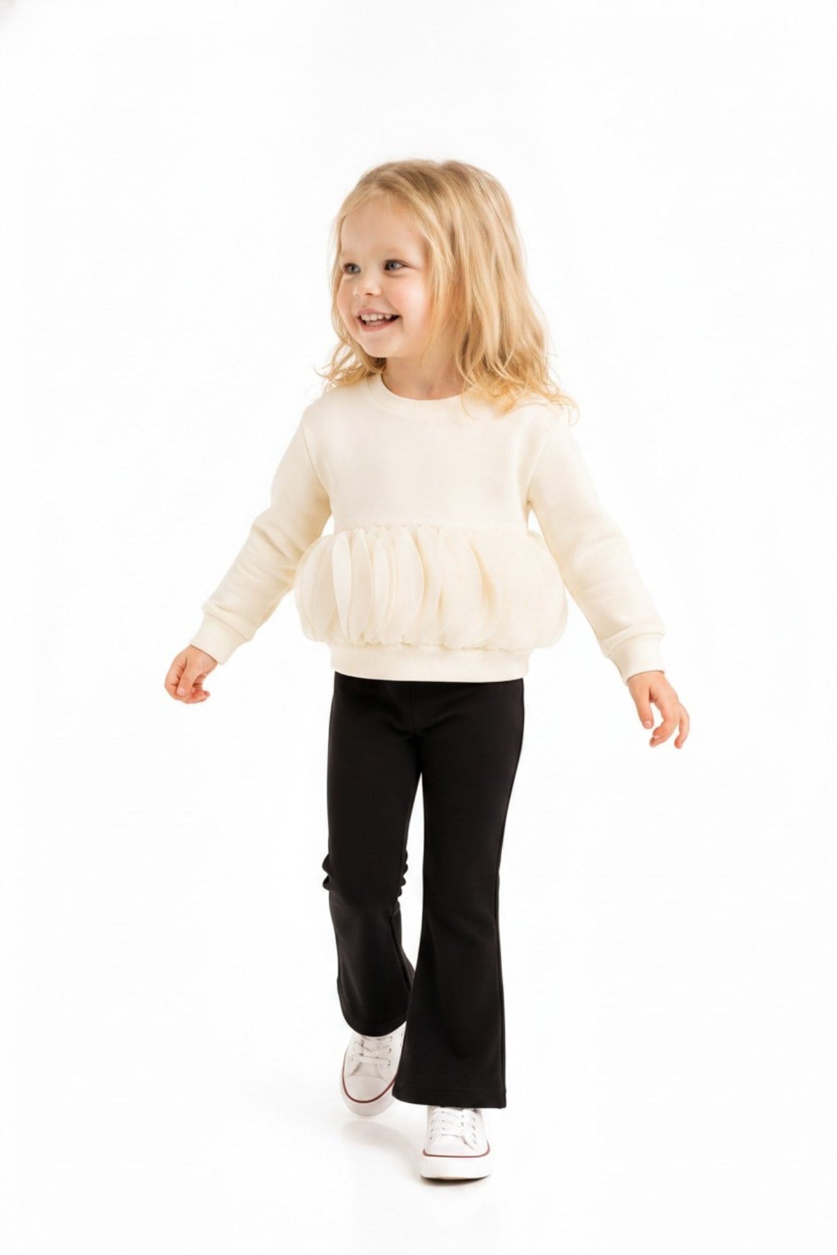 Nk Kids Kız Bebek 1-4 Yaş Krape Desenli Sweatshirt Krem