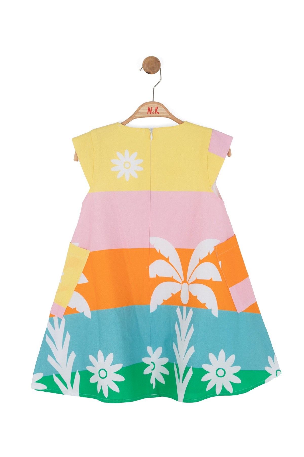 Nk Kids Kız Çocuk 4-8 Yaş Cep Detaylı Renkli Poplin Elbise Renkli