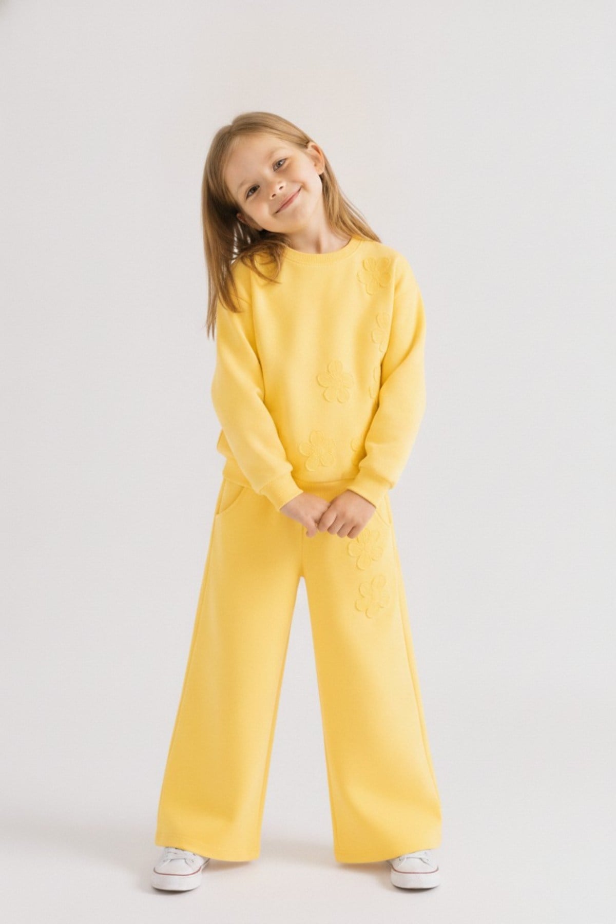 Nk Kids Kız Çocuk 4-8 Yaş Çiçek Desenli İkili Eşofman Takımı Sarı
