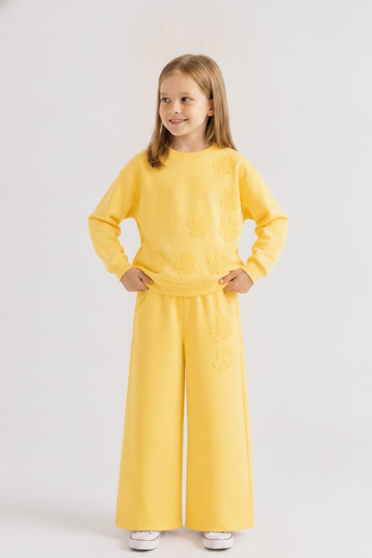 Nk Kids Kız Çocuk 4-8 Yaş Çiçek Desenli İkili Eşofman Takımı Sarı