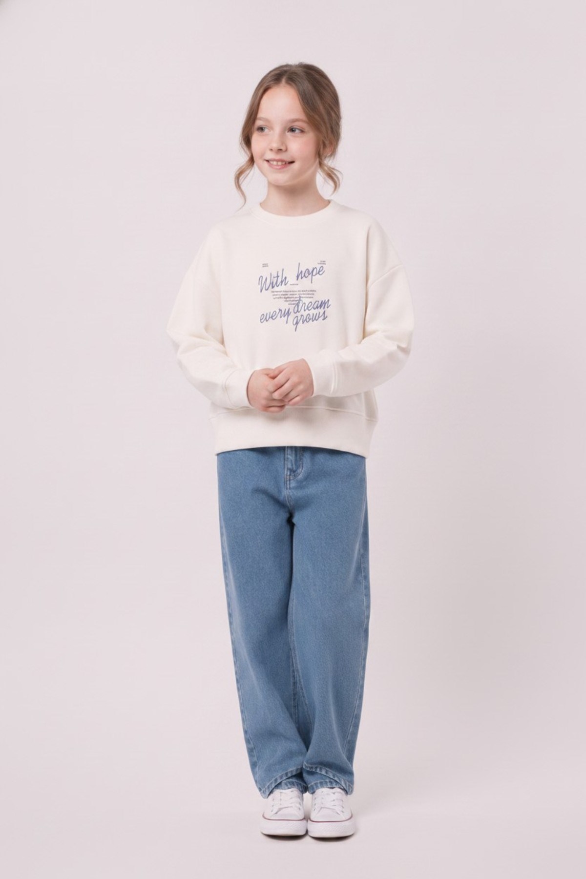 Nk Kids Kız Çocuk 8-14 Yaş Desenli Sweatshirt Krem