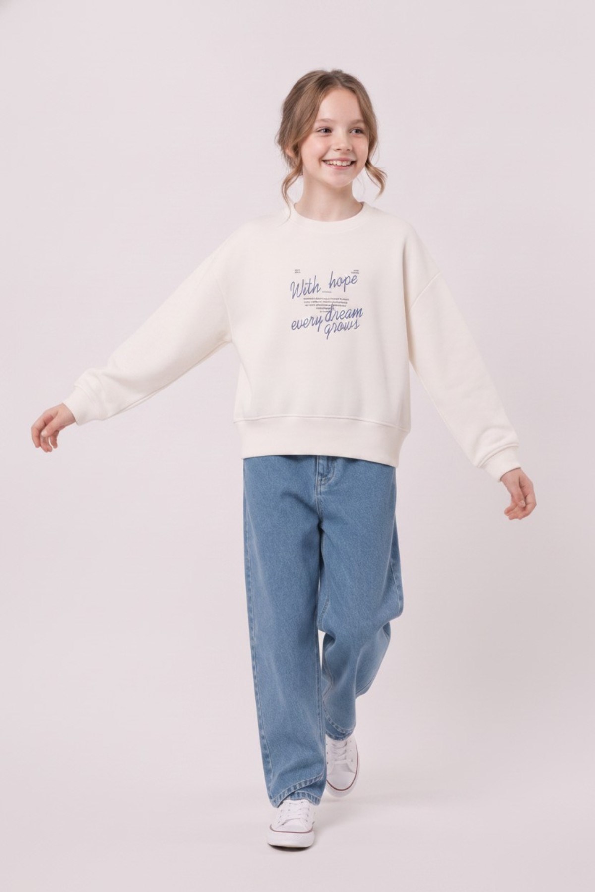 Nk Kids Kız Çocuk 8-14 Yaş Desenli Sweatshirt Krem