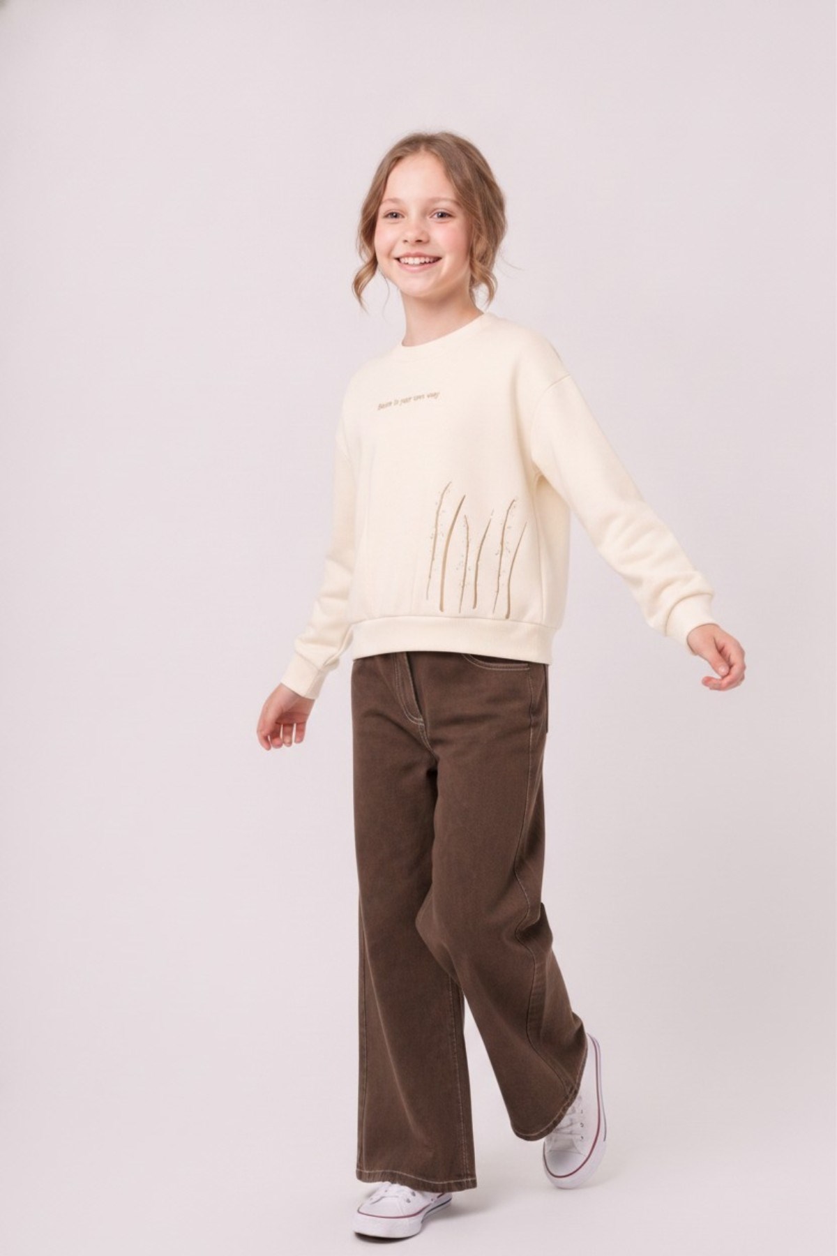 Nk Kids Kız Çocuk 8-14 Yaş İnci Detaylı Sweatshirt Krem
