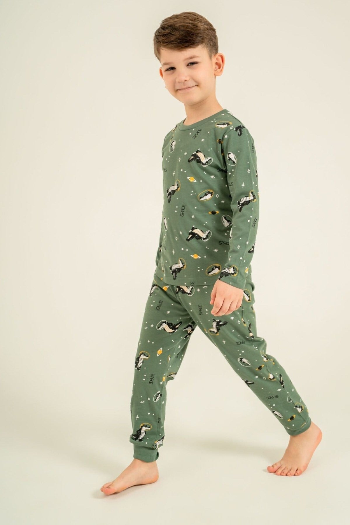 Rolypoly Erkek Çocuk 3-9 Yaş Desenli Pijama Takımı Haki