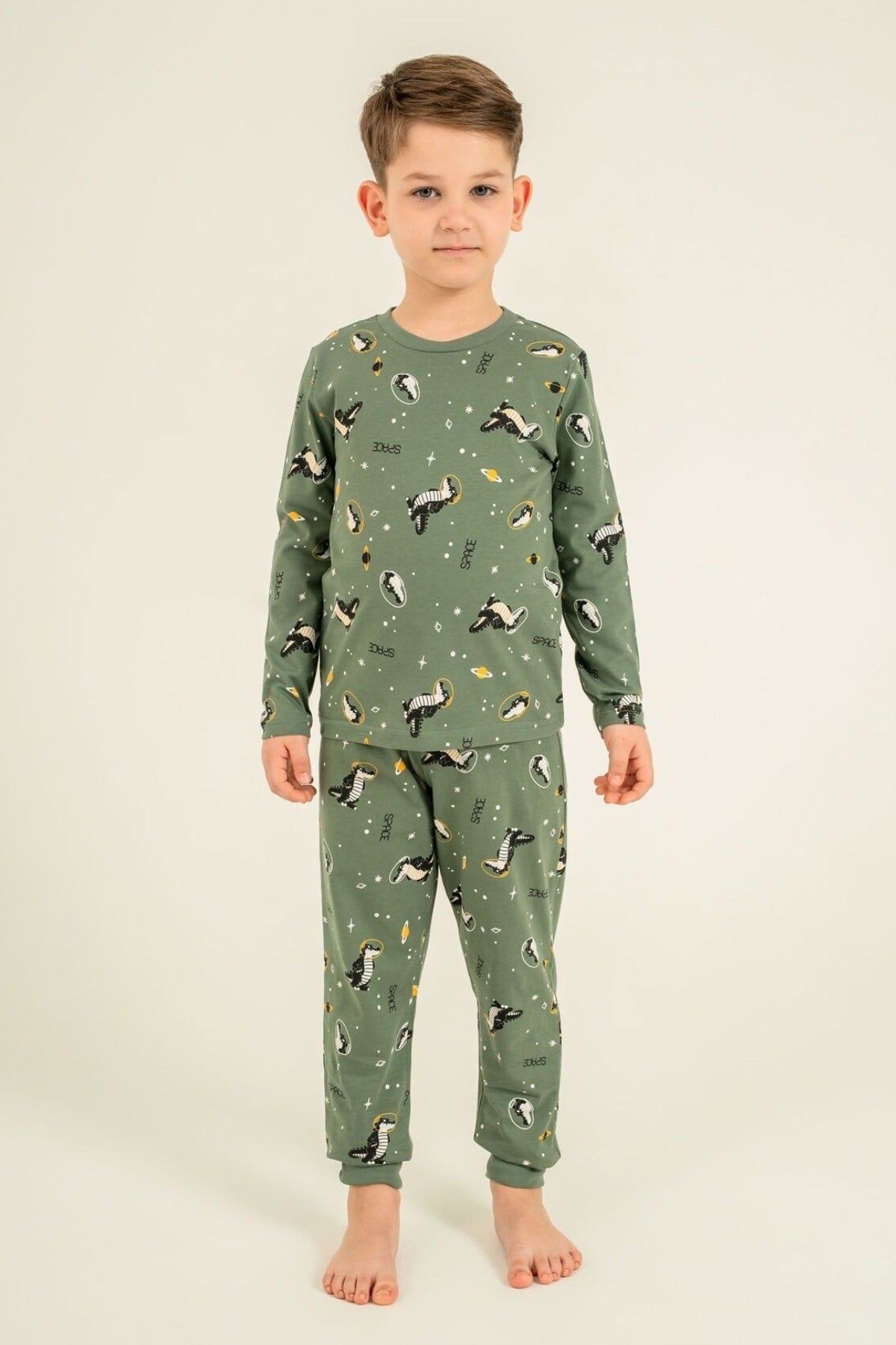 Rolypoly Erkek Çocuk 3-9 Yaş Desenli Pijama Takımı Haki