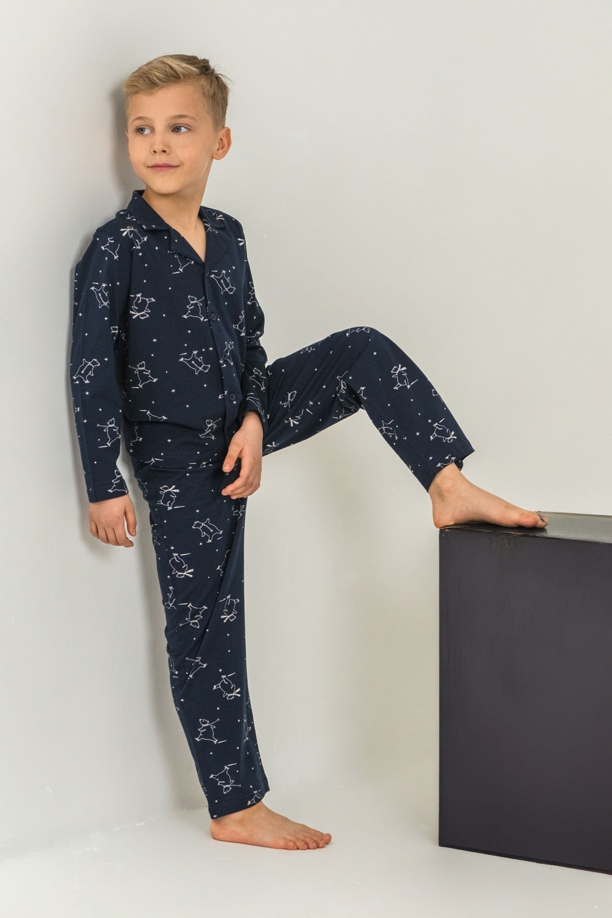 Rolypoly Erkek Çocuk 3-9 Yaş Gömlek Pijama Takımı Lacivert