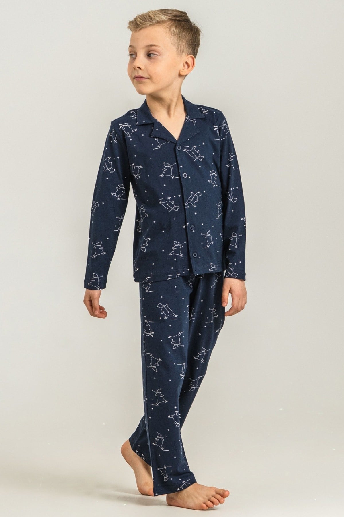 Rolypoly Erkek Çocuk 3-9 Yaş Gömlek Pijama Takımı Lacivert