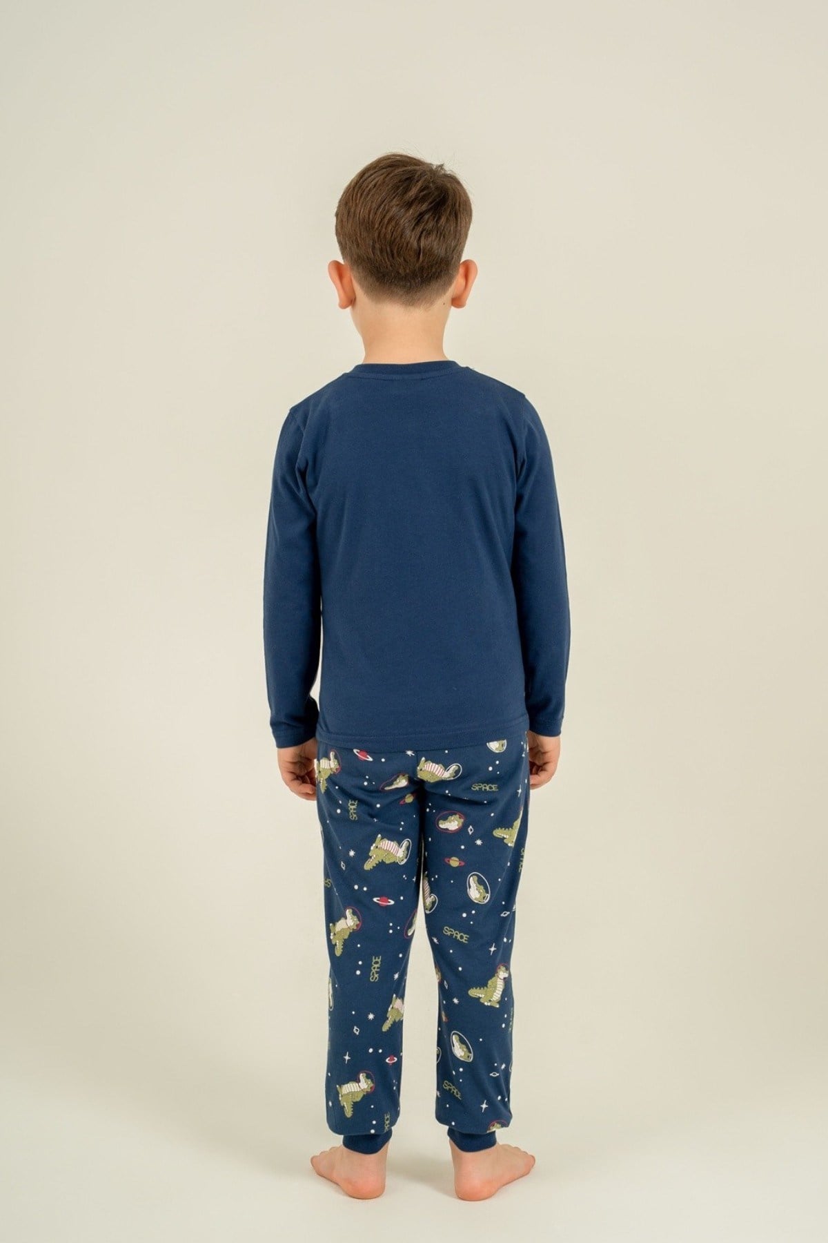 Rolypoly Erkek Çocuk 3-9 Yaş Uzay Desenli Uzun Kol Pijama Takımı Lacivert