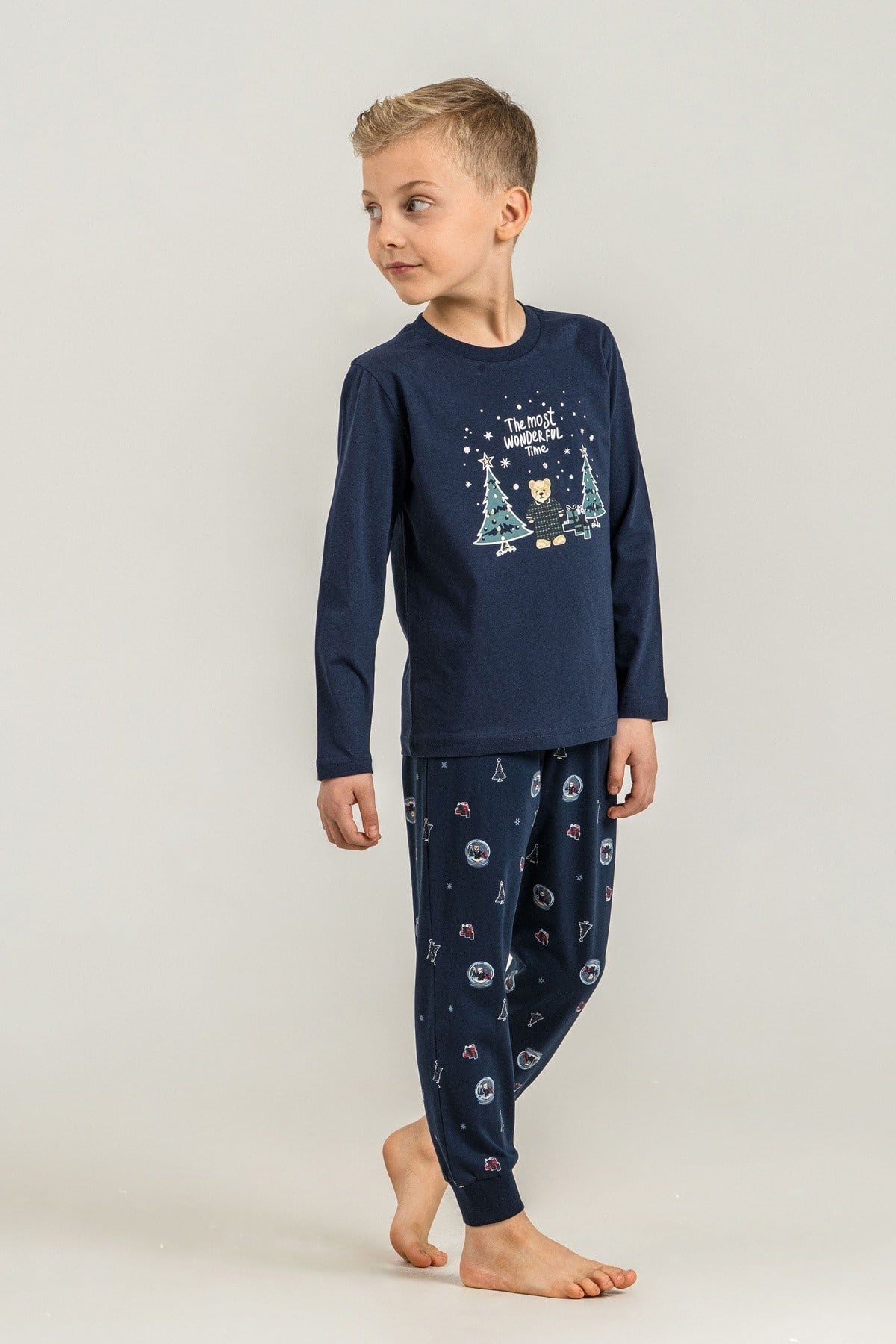 RolyPoly Erkek Çocuk Yeni Yıl Temalı Uzun Kol Pijama Takımı Lacivert