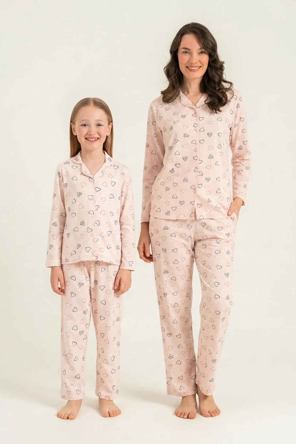 Rolypoly Kız Çocuk 3-14 Yaş  Anne- Kız Gömlek Pijama Takımı Pudra