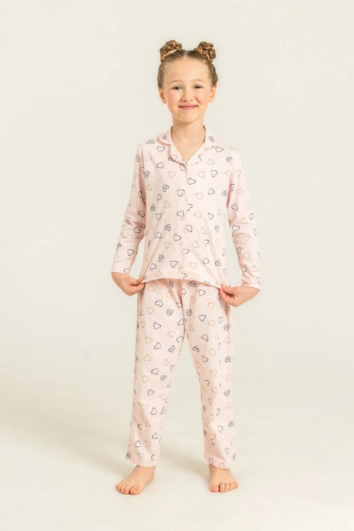Rolypoly Kız Çocuk 3-14 Yaş  Anne- Kız Gömlek Pijama Takımı Pudra