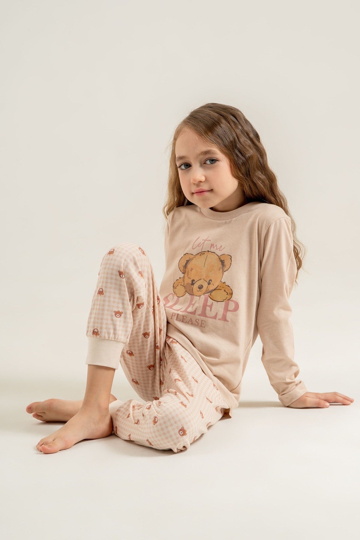 Rolypoly Kız Çocuk 3-9 Yaş Desenli Pijama Takımı Pudra
