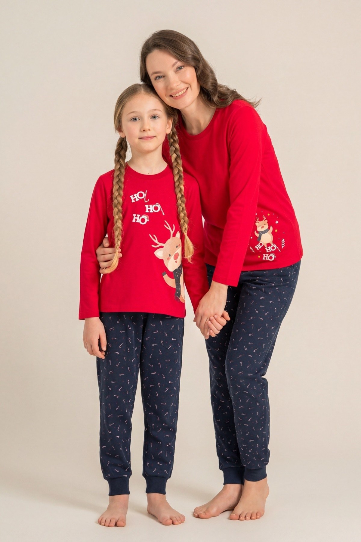 Rolypoly Kız Çocuk 9-14 Yaş Anne- Kız Desenli Pijama Takımı Kırmızı