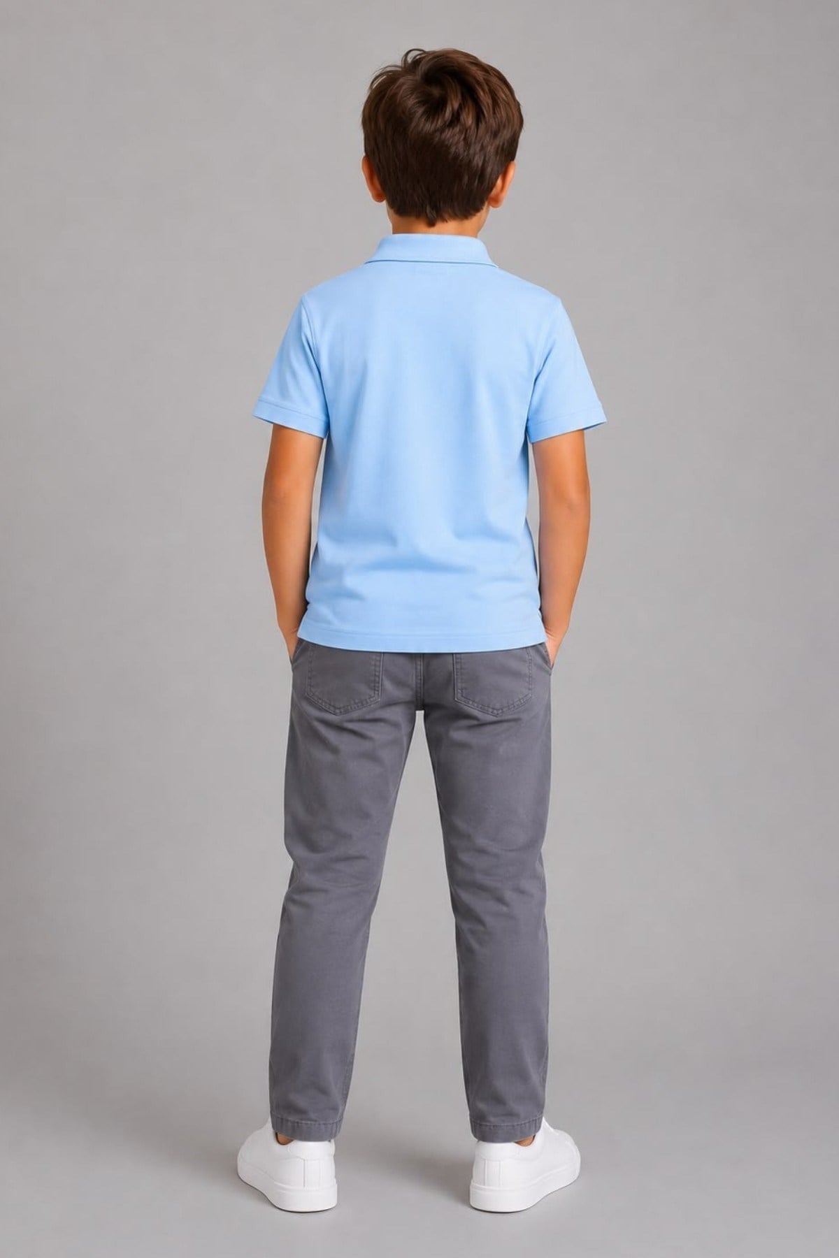 TR Unisex Çocuk Polo Yaka Kısa Kol Pamuklu Okul T-shirt Bebe Mavi