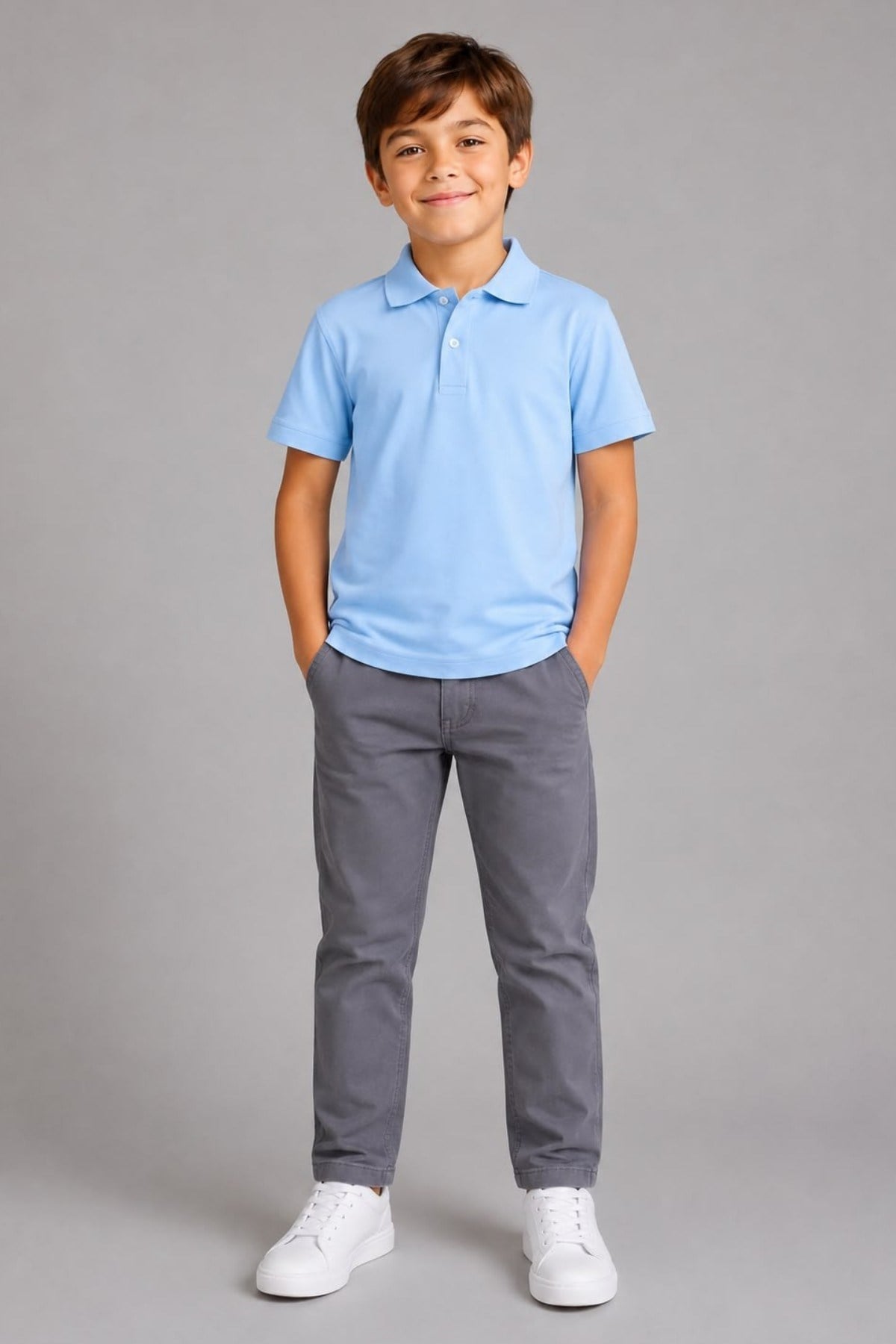 TR Unisex Çocuk Polo Yaka Kısa Kol Pamuklu Okul T-shirt Bebe Mavi