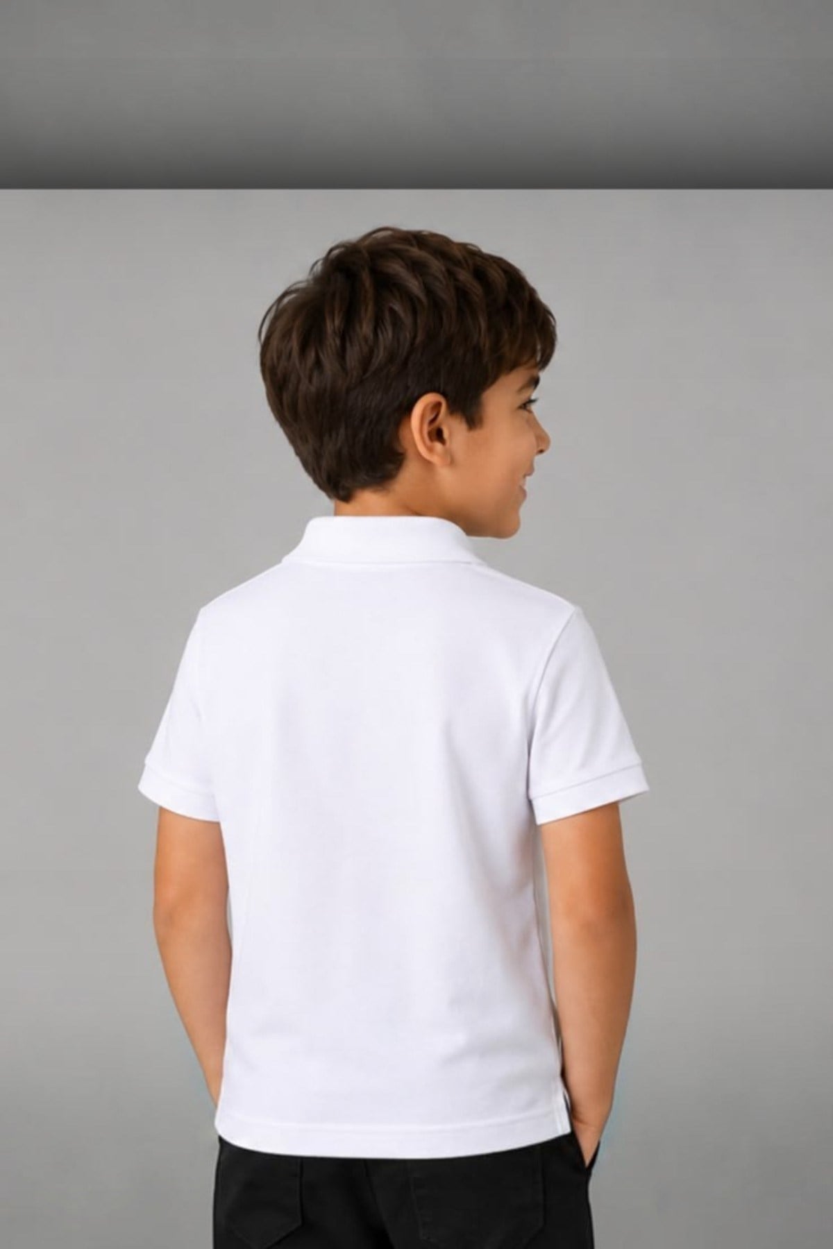 TR Unisex Çocuk Polo Yaka Kısa Kol Pamuklu Okul T-shirt Beyaz