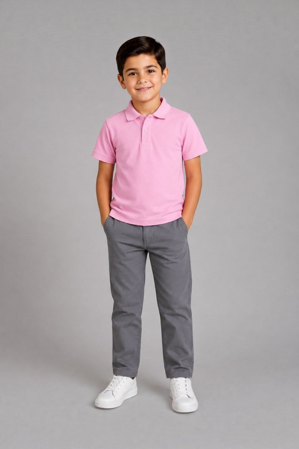 TR Unisex Çocuk Polo Yaka Kısa Kol Pamuklu Okul T-shirt Pembe