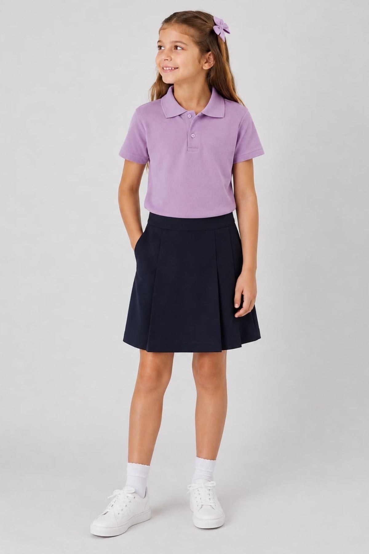 TR Unisex Çocuk Polo Yaka Kısa Kol Pamuklu Okul T-shirt Lila
