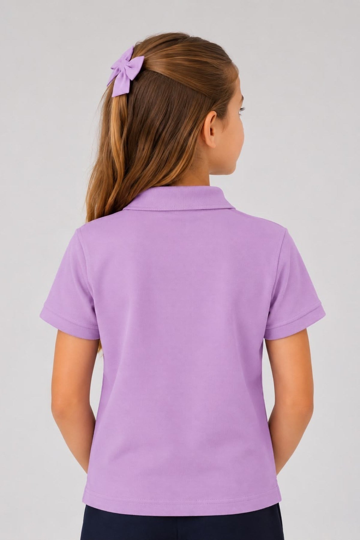 TR Unisex Çocuk Polo Yaka Kısa Kol Pamuklu Okul T-shirt Lila