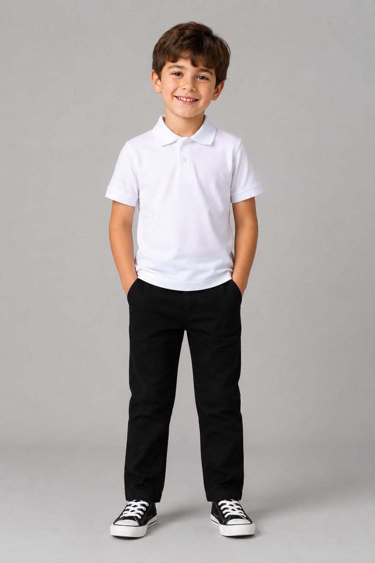 TR Unisex Çocuk Polo Yaka Kısa Kol Pamuklu Okul T-shirt Beyaz