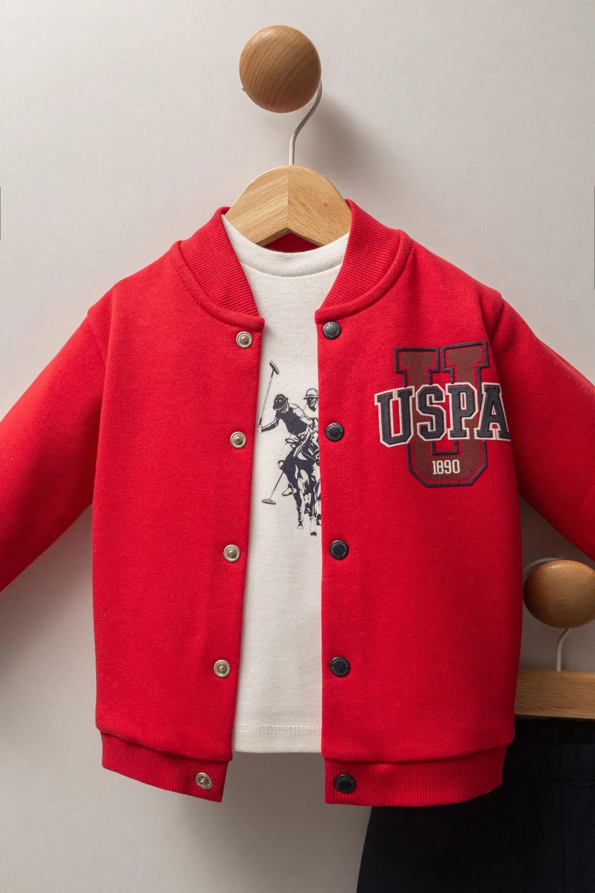 U.S. Polo Erkek Bebek 6 Ay-3 Yaş Hırkalı Üçlü Eşofman Takım Kırmızı