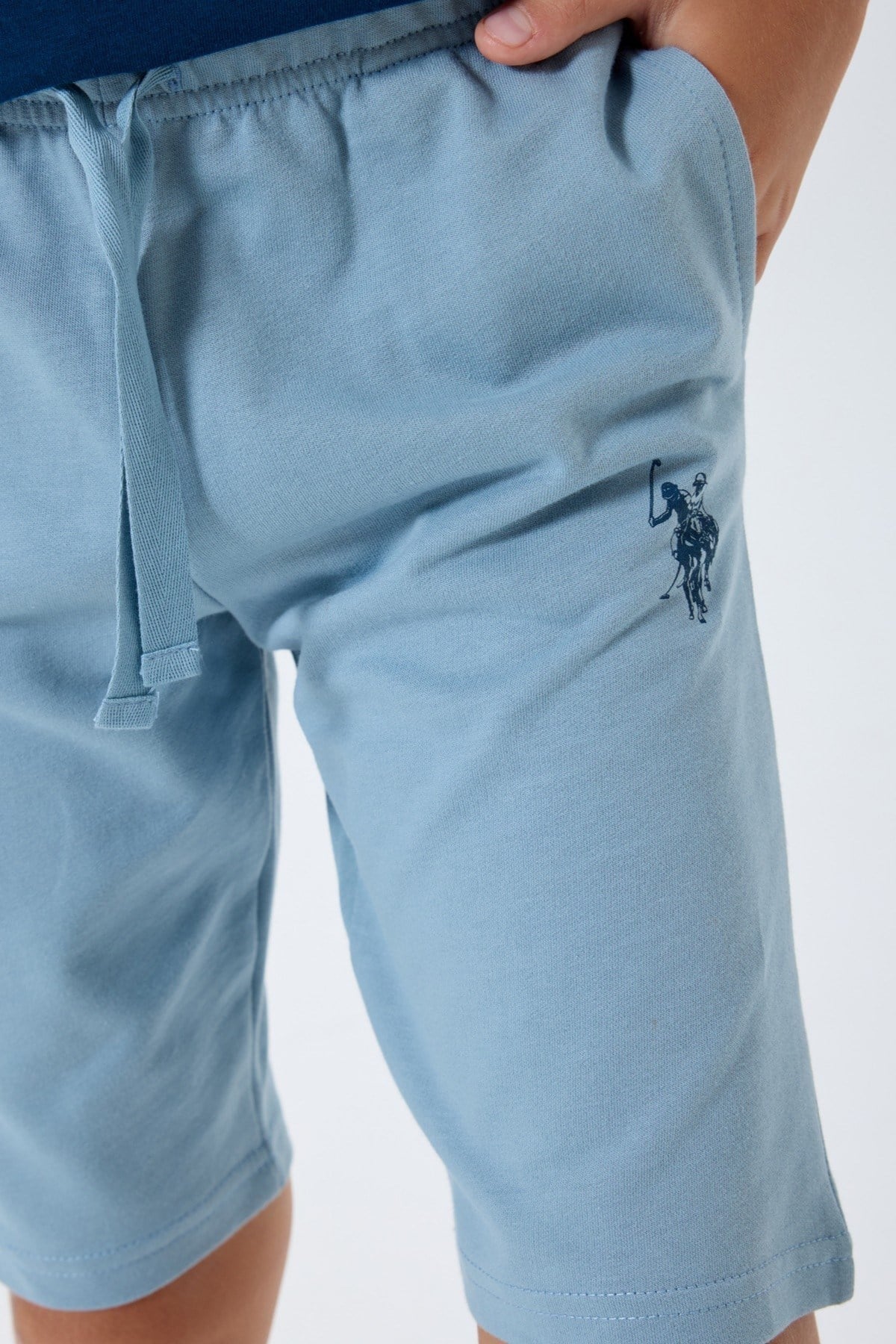 U.S. Polo Erkek Çocuk 4-14 Yaş Logo Baskılı Şortlu Takım Mavi