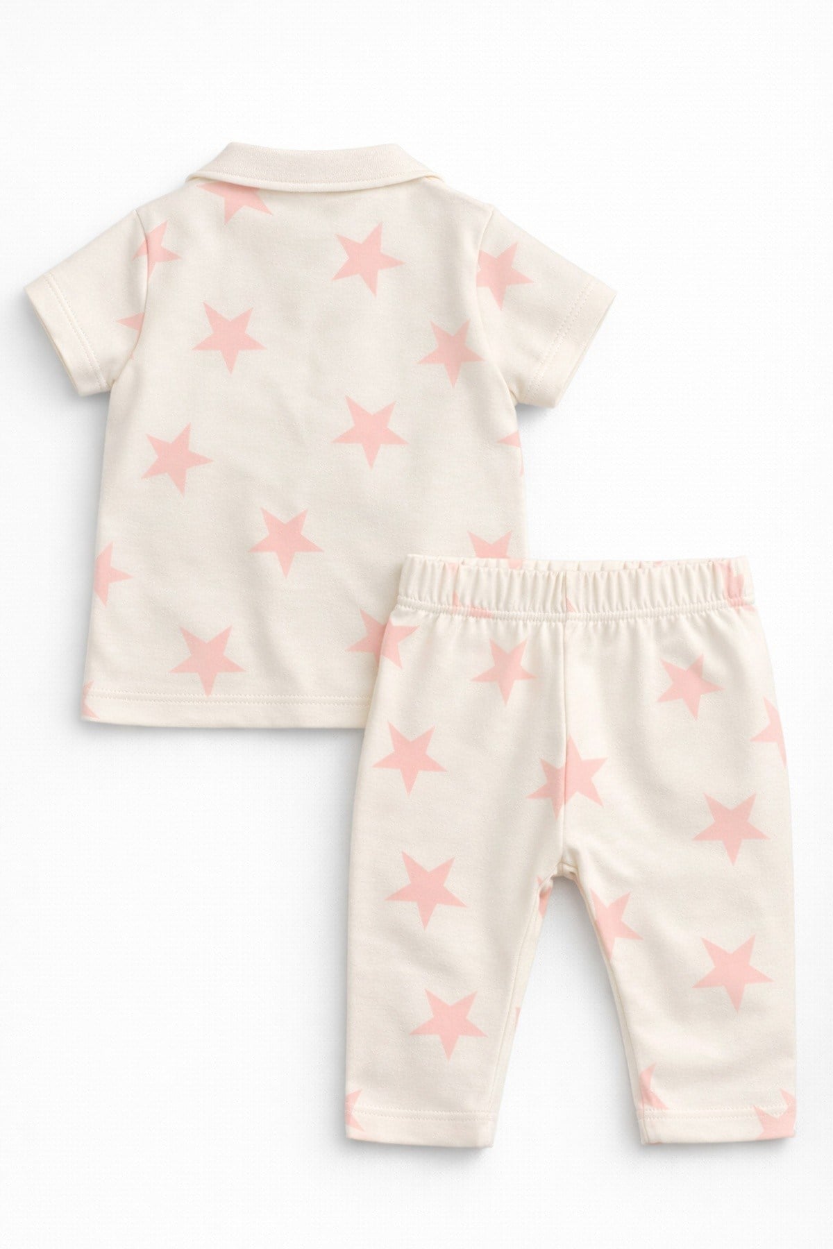 U.S. Polo Kız Bebek 6 Ay-3 Yaş Yıldız Desen Düğmeli Pijama Takımı Ekru